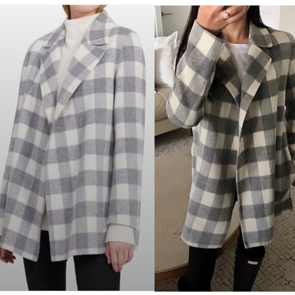 Theory Jacket Sileena Luxe Buffalo Shawl Wool Blend in Grey Plaid - Picture 1 of 9